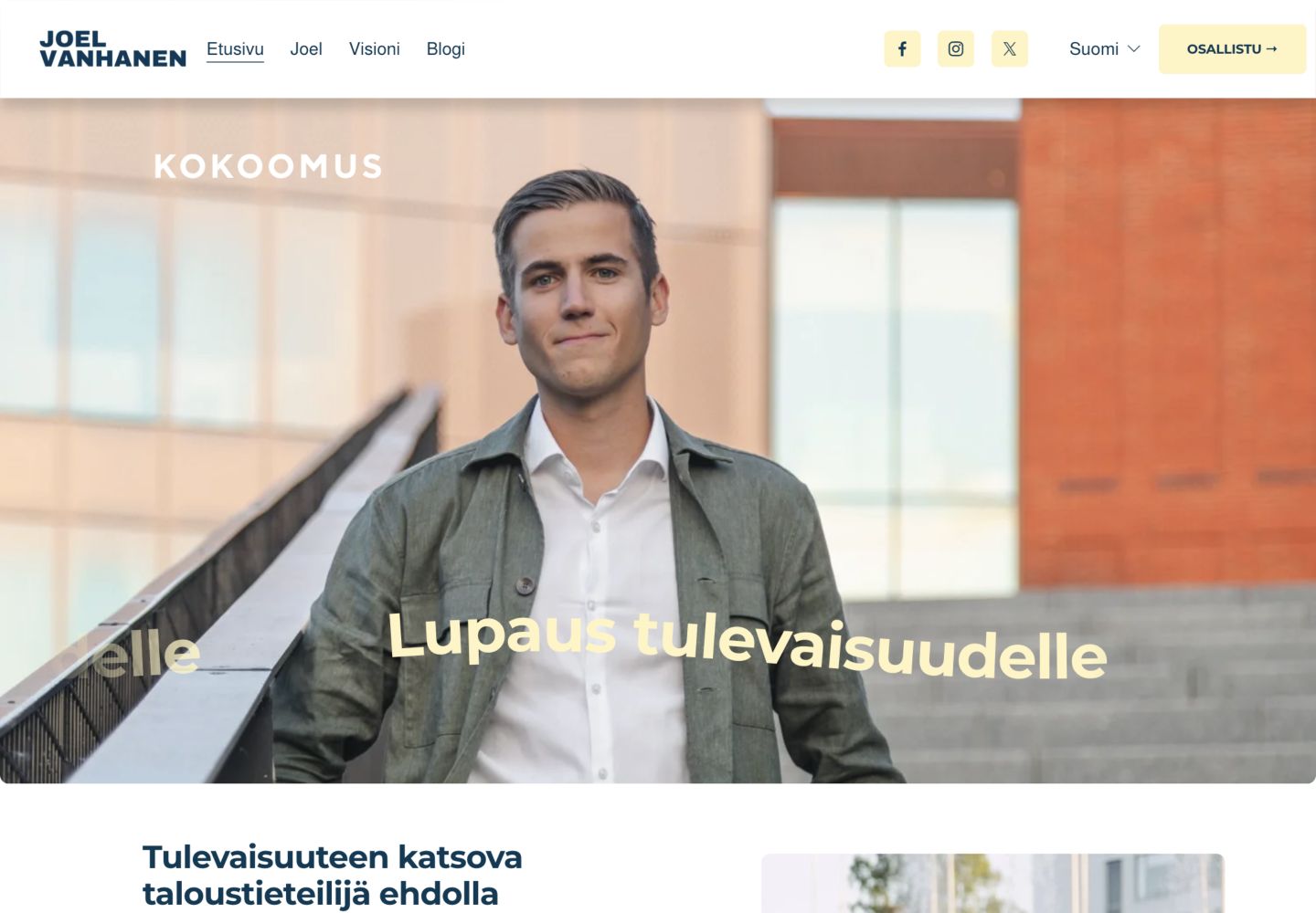 Joel Vanhanen homepage with a prominent portrait and introduction.
